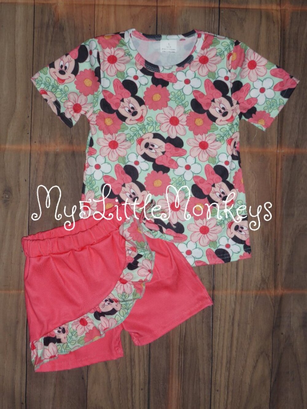 Minnie Mouse Short Sleeve Shirt Ruffle Shorts Girls Boutique Outfit Set